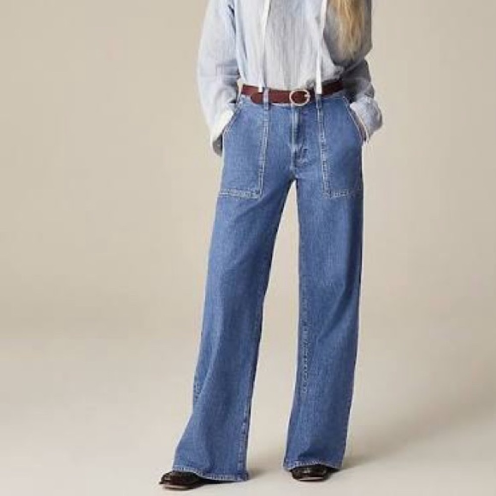 J‎ Crew NWT high waist Camp-pocket wide-leg jean in Elaine Wash